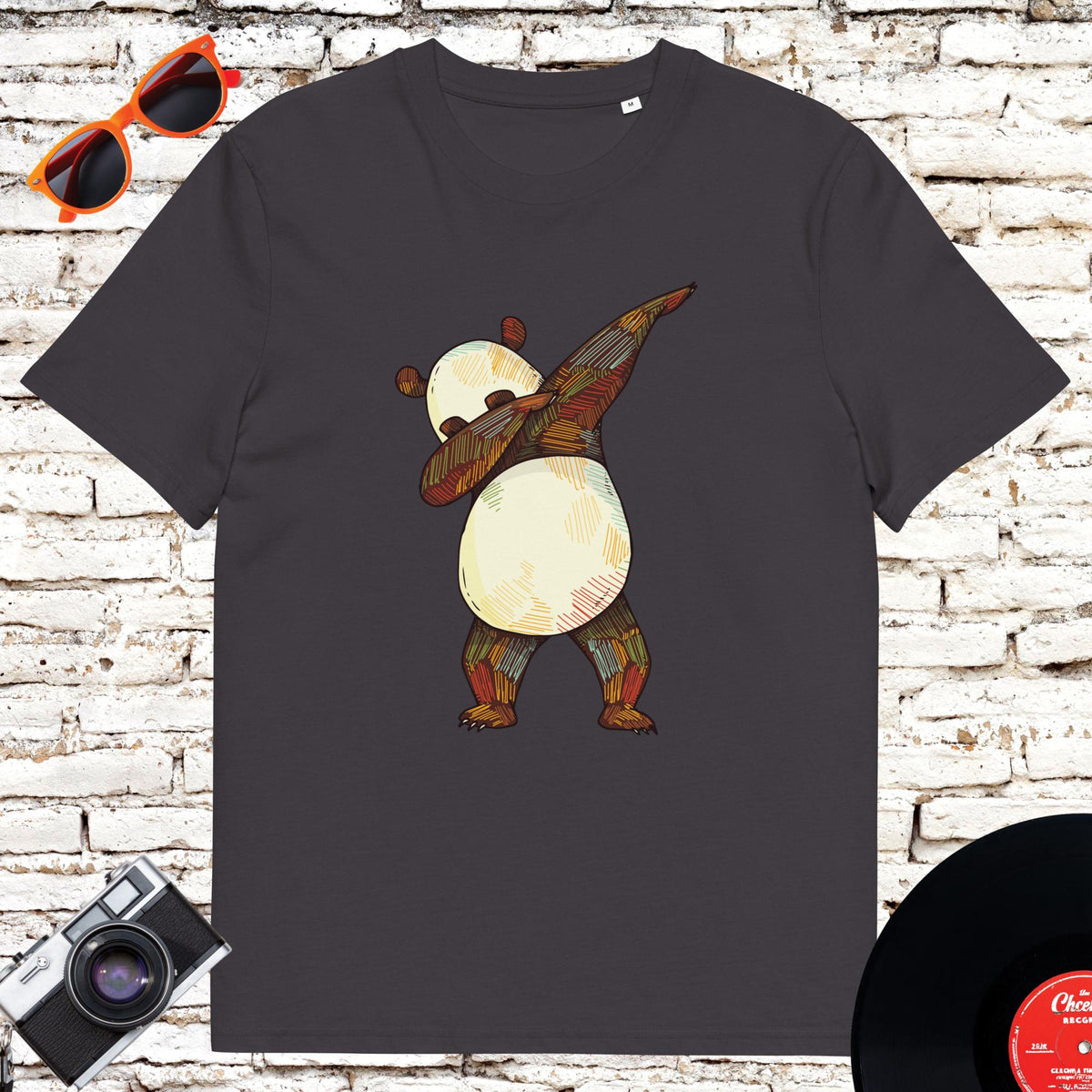 Funny Dabbing Panda organic cotton T-shirt in Anthracite