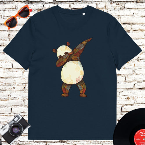 Dabbing Panda unisex organic cotton T-shirt in French Navy