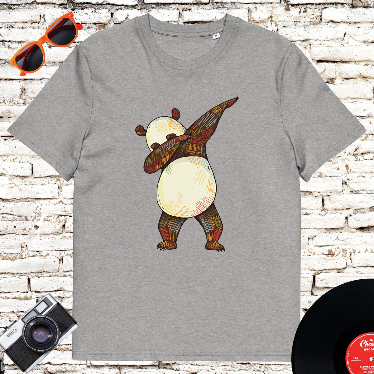 Dabbing Panda organic cotton graphic T-shirt in Heather Grey