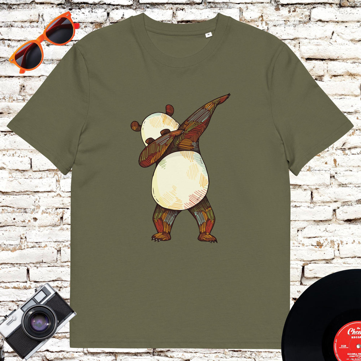 Dabbing Panda unisex graphic T-shirt in Khaki