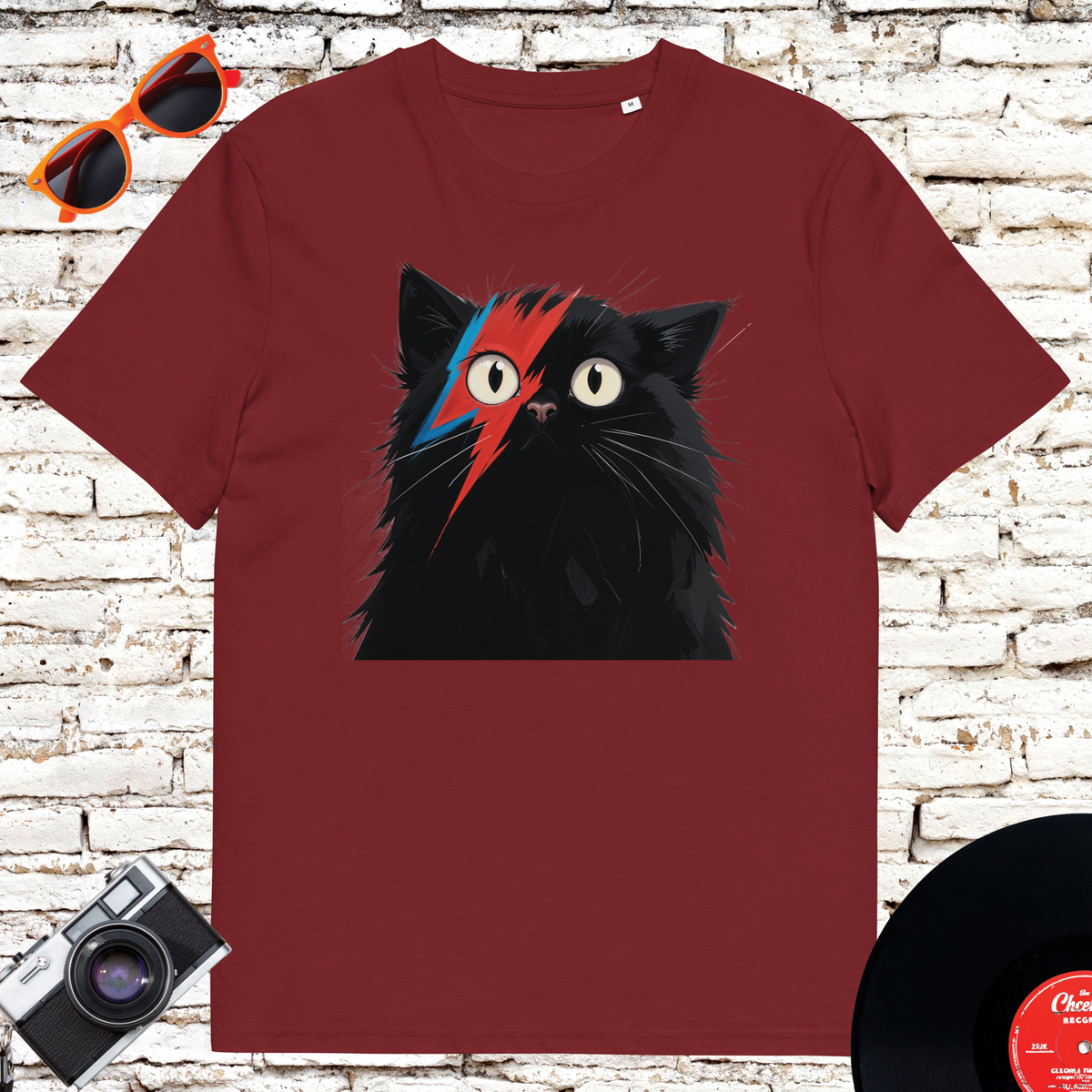 Ziggy Stardust David Bowie cat graphic T-shirt in Burgundy
