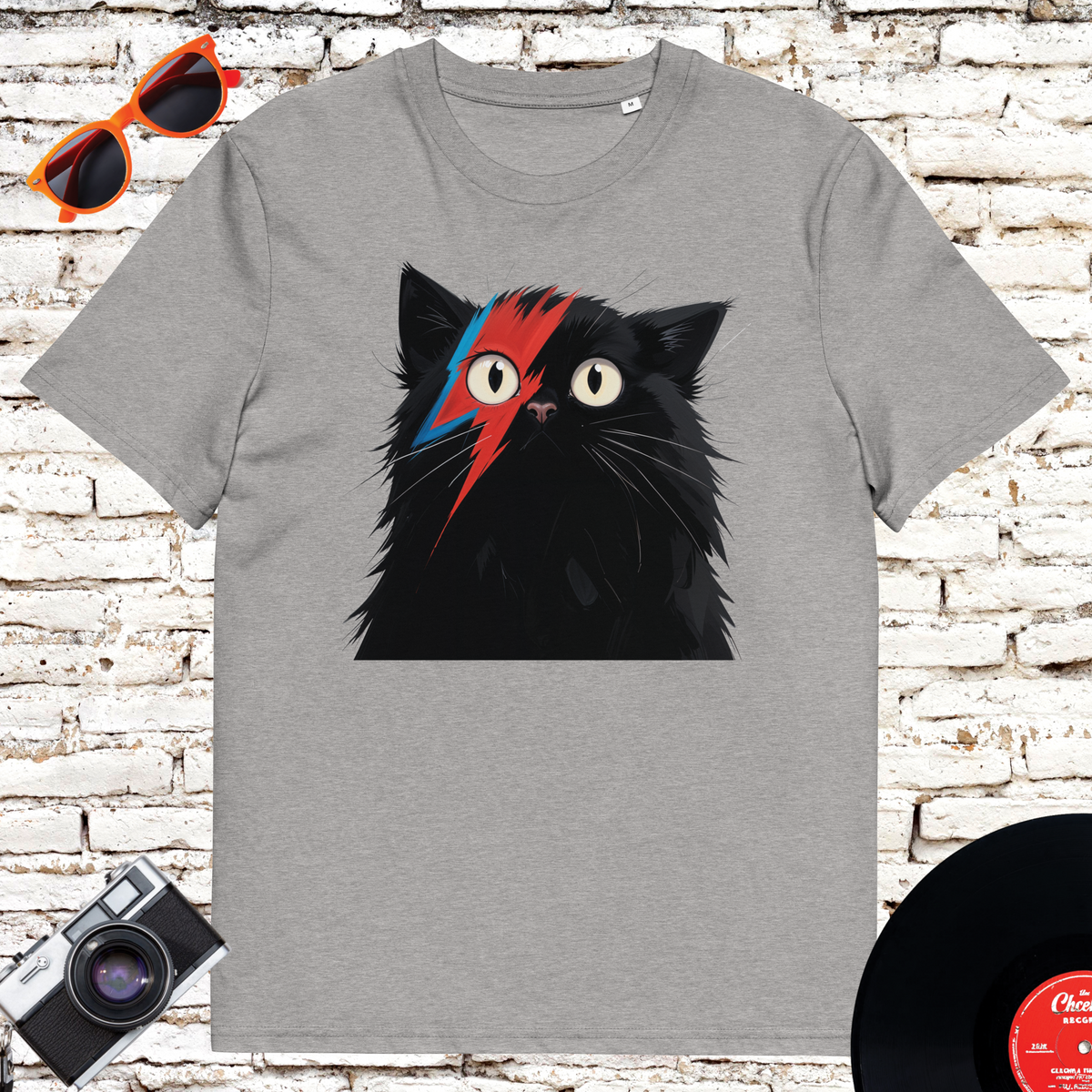 David Bowie cat organic cotton T-shirt in Heather Grey