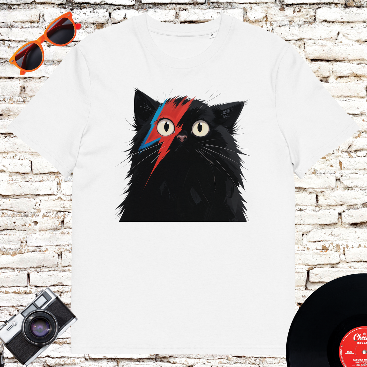 David Bowie Ziggy Stardust black cat graphic T-shirt in white