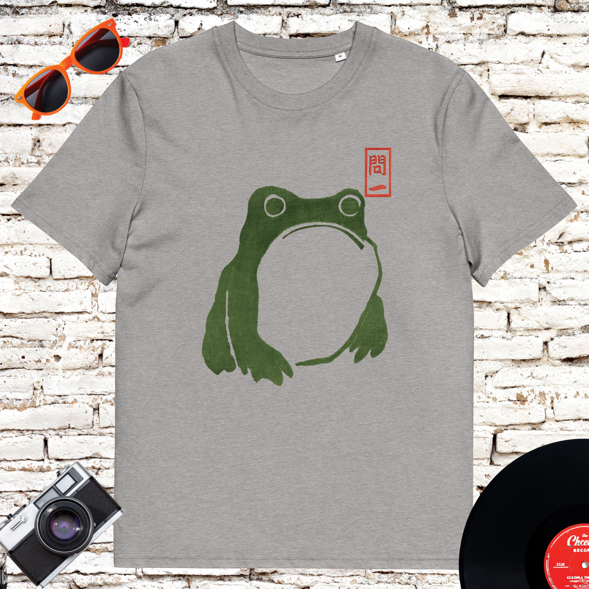 Japanese Frog art organic cotton T-shirt in Heather Grey